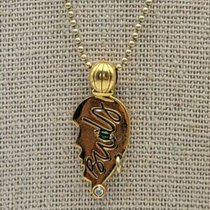 Gold Over Sterling Silver Green & White Topaz Face Silhouette Necklace 18 Inch